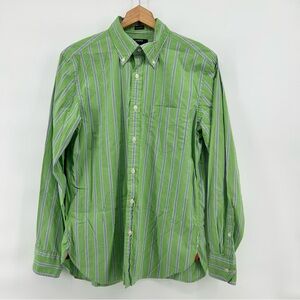 J Crew Shirt Mens Medium Tailored Fit Green Stripe Button Down Classic Preppy